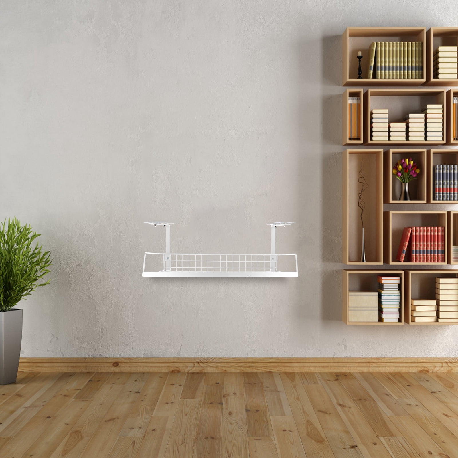 LITINKIMI White Under Desk Cable Organizer Rack for Home Use Wire Holder and Power Supply Management