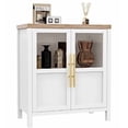 thumbnail image 1 of Almacenamiento elegante y funcional para el recibidor – Aparador de 73 cm con puertas de vidrio y estante – Mueble rústico blanco con detalles en madera natural para cocina–Contraste blanco y madera, 1 of 8
