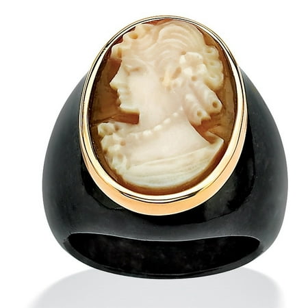 - Oval-Shaped Genuine Shell Cameo Genuine Onyx 10k Yellow Gold Classic Cameo Ring