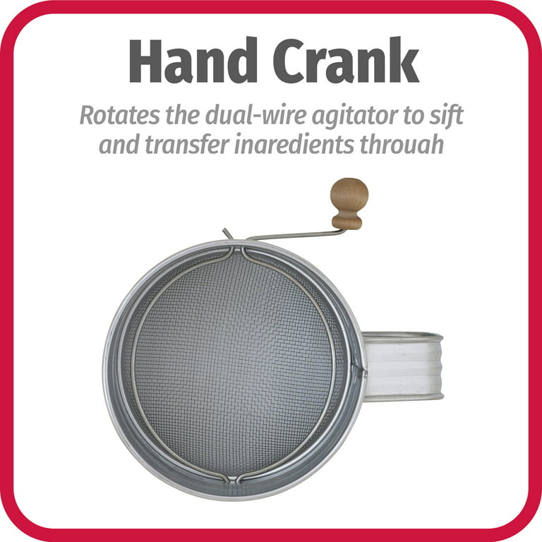  Norpro Polished Stainless Steel Hand Crank Sifter, 8 cups/64  ounces, As Shown: Stainless Steel Flour Sifter: Home & Kitchen