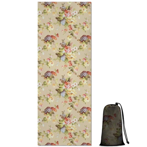 Pioneer Flower Floral Print Pattern Hot Yoga Mat Towel Non Slip for Hot Yoga - Quick-Drying Yoga Mat Cover with 4 Corner Pockets with Travel Bag - Hot Yoga Towel Non Slip 70"x26"