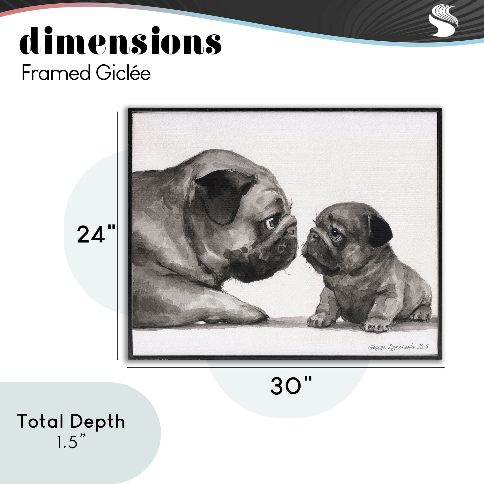 Stupell Industries Pug And Her Puppy Black Framed Giclee Art, design by George Dyachenko