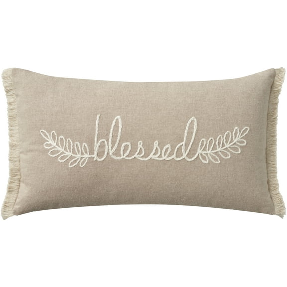 Nourison Life Styles Embroidrd Blessed Natural 12" x 21" Throw Pillow
