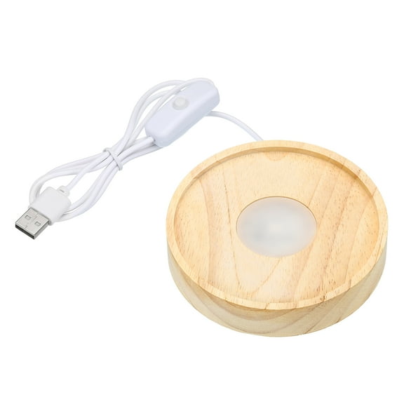 Uxcell 4" Wooden LED Light Base Light Display Base Stand for 3D Crystal Glass Aroma Stone, Carving Style, Colorful Light