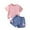 Pink, variant on 4-7 Years Toddler Kids Girls' Summer Outfit Sets Crew Neck Basic Tee And Washed Denim Elastic Waist Shorts Set 2pcs Clothes with Pockets