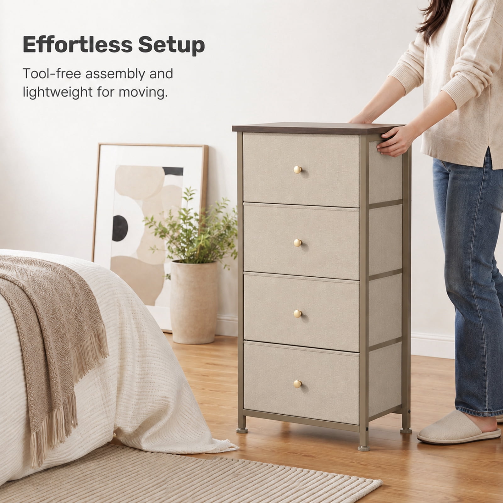 Alvantor Dresser Nightstand for Bedroom, 4-Drawer Fabric Dresser Storage Tower, Space-saving tower, Bedroom or closet use, Chest of drawers for small spaces