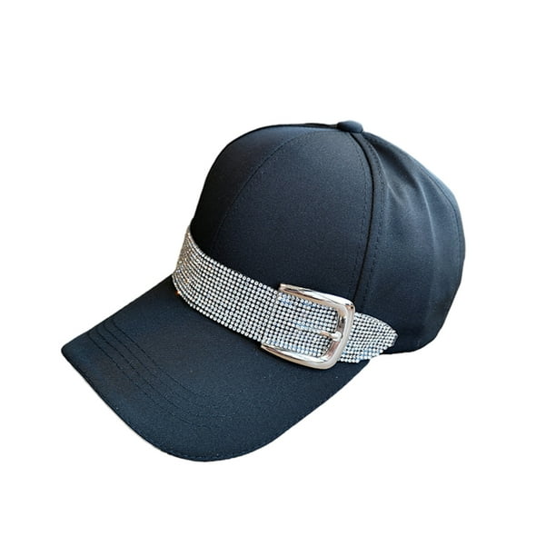 Sonducket Gorras de béisbol Rhinestone Sun Visor Sombreros Hebilla de metal Summer Ponytail Hat Moda ajustable para Girl Party Shopping Sombreros Negro