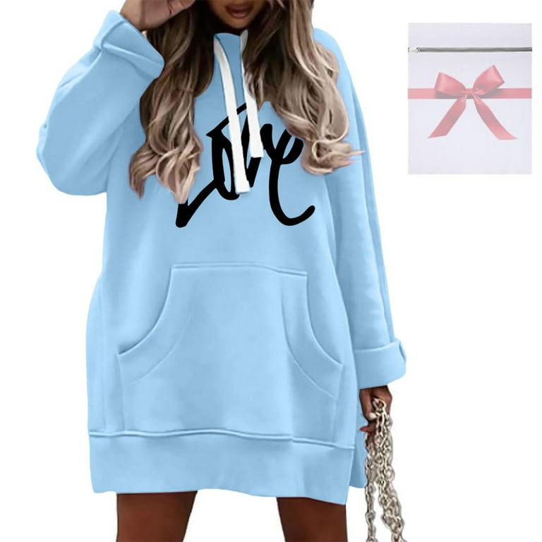 The Warmy Oversized Hoodie Dress For Women Casual Drawstring Long  Sweatshirt With Pocket Fashion Split Hem Long Sleeve Dresses plus Size Long  plus Size Semi Formal Dress plus Size Leather Dress Wrap -