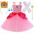 thumbnail image 2 of Disfraz de princesa reina melocotón para niñas, vestido de tul con tutú para fiesta de cumpleaños, vestido de baile para niños, ropa de cosplay para carnaval y Halloween, 2 of 5