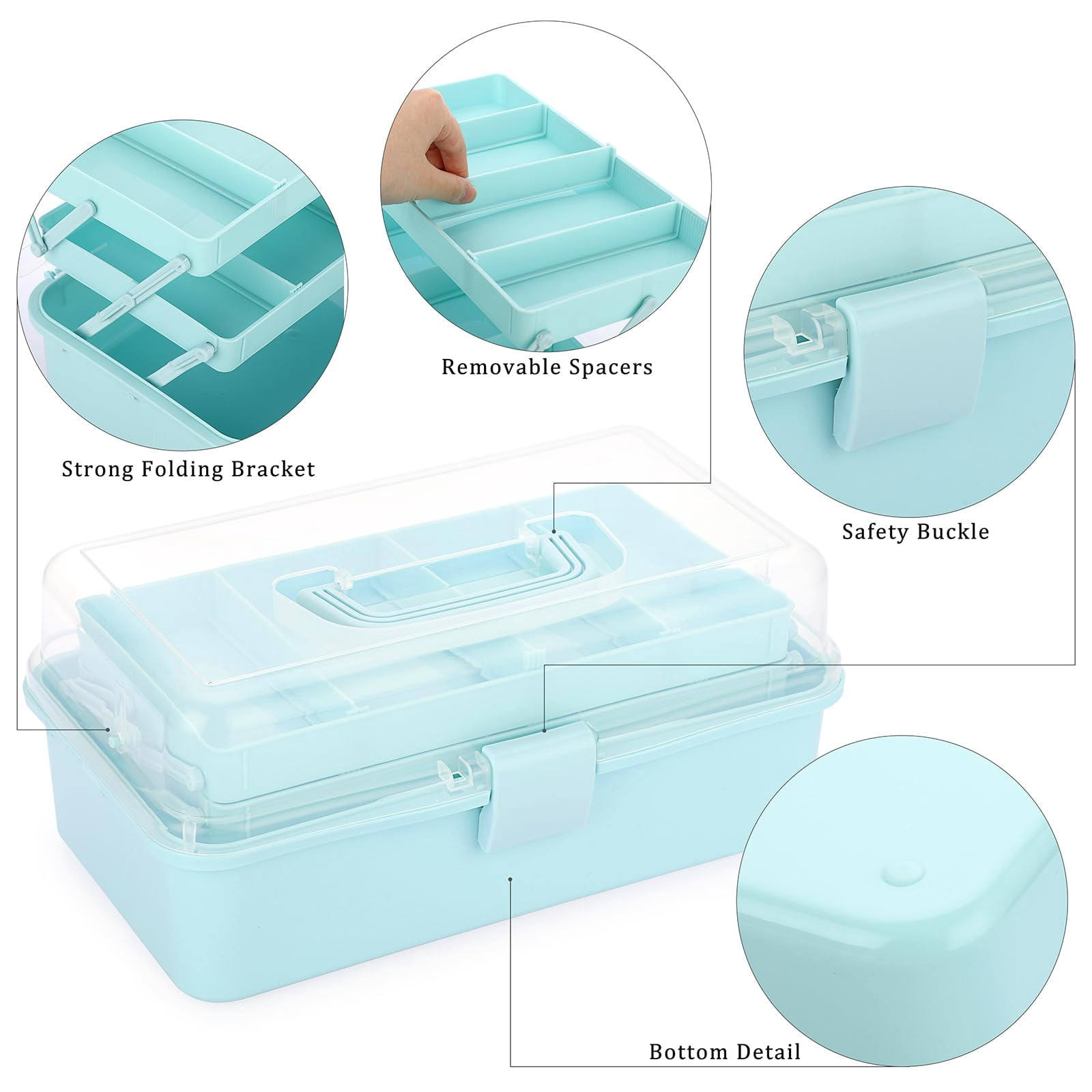 3-layer Plastic Dividing Storage Box Craft Organizer And With Adjustable Spacers Portable Handled Art Supply Multipurpose Home Utility For  Sewing(blue)