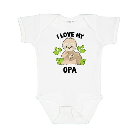 

Inktastic Cute Sloth I Love My Opa with Green Leaves Boys or Girls Baby Bodysuit