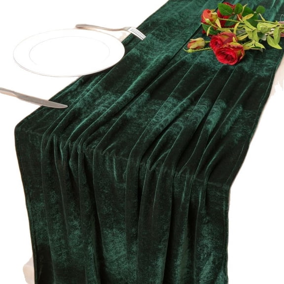 Green Luxurious Velvet Table Runner For Holiday Decor With 20X120 Inches Dimensions For Wedding And Party Use