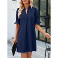 thumbnail image 5 of Summer Dresses for Women V Neck Ruffle Short Sleeve Casual Shift Dress with Pockets Dark Blue L, 5 of 8