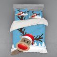 thumbnail image 2 of Ambesonne Christmas Bedding Set 3 Pcs, Reindeer Rudolph Hat, Twin, Pale Blue Red Pale Brown, 2 of 3