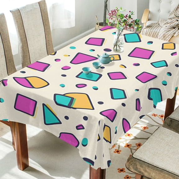 Yayeee Tablecloths 54" x 54" Rectangle Wrinkle Resistant Party Table Cover, Beige Retro Pattern