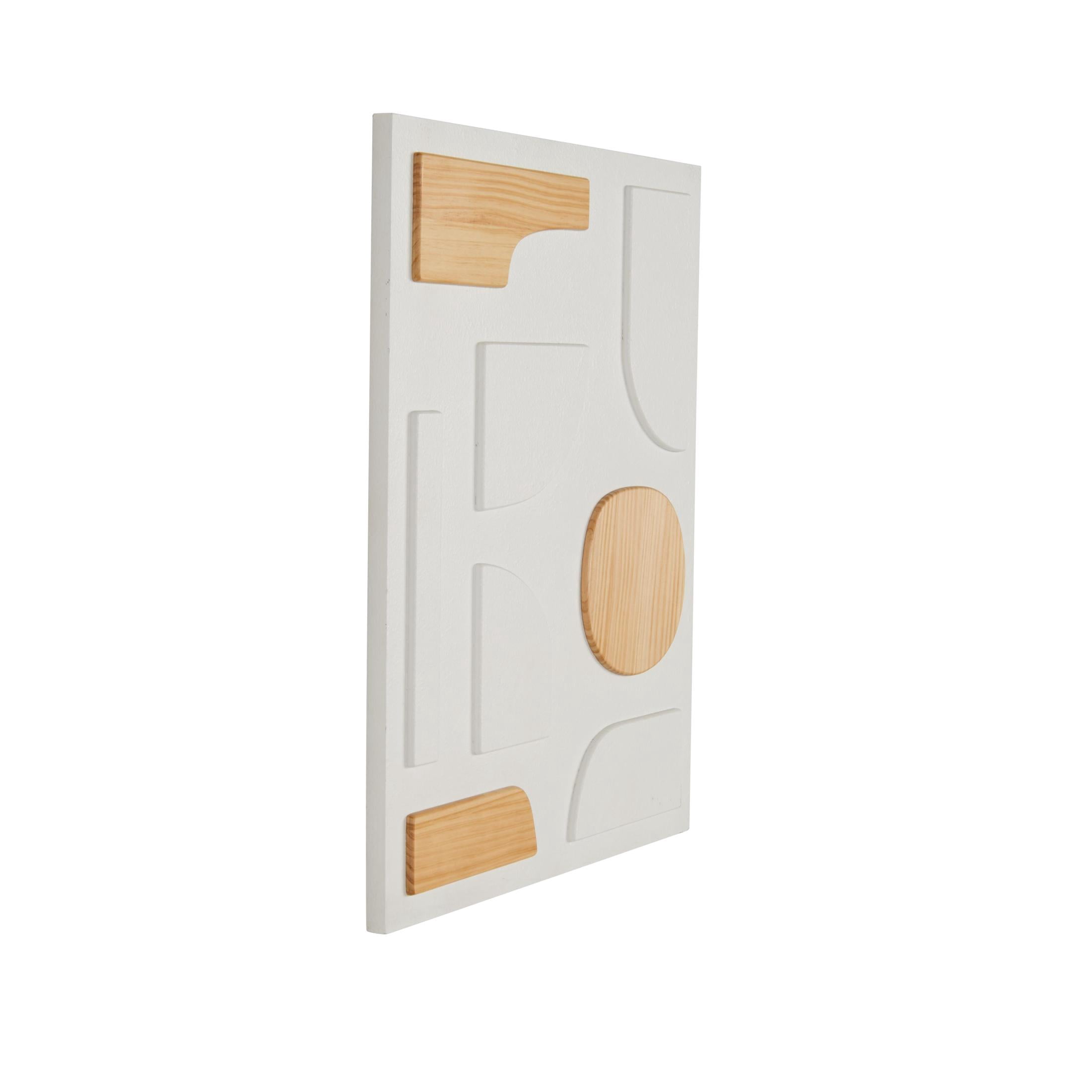 DecMode White Wood Dimensional Art Deco Shapes Geometric Wall Decor with Brown Accents