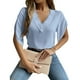 thumbnail image 1 of Camisa informal de manga corta para mujer para uso diario, azul claro, talla S, blusa con escote en V y volantes de encaje, 1 of 8