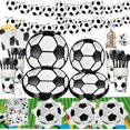 thumbnail image 2 of Juego de vajilla desechable para fiesta de cumpleaños con temática de fútbol blanco, decoraciones de globos para Baby Shower, suministros para fiesta de fútbol para niños, 2 of 4