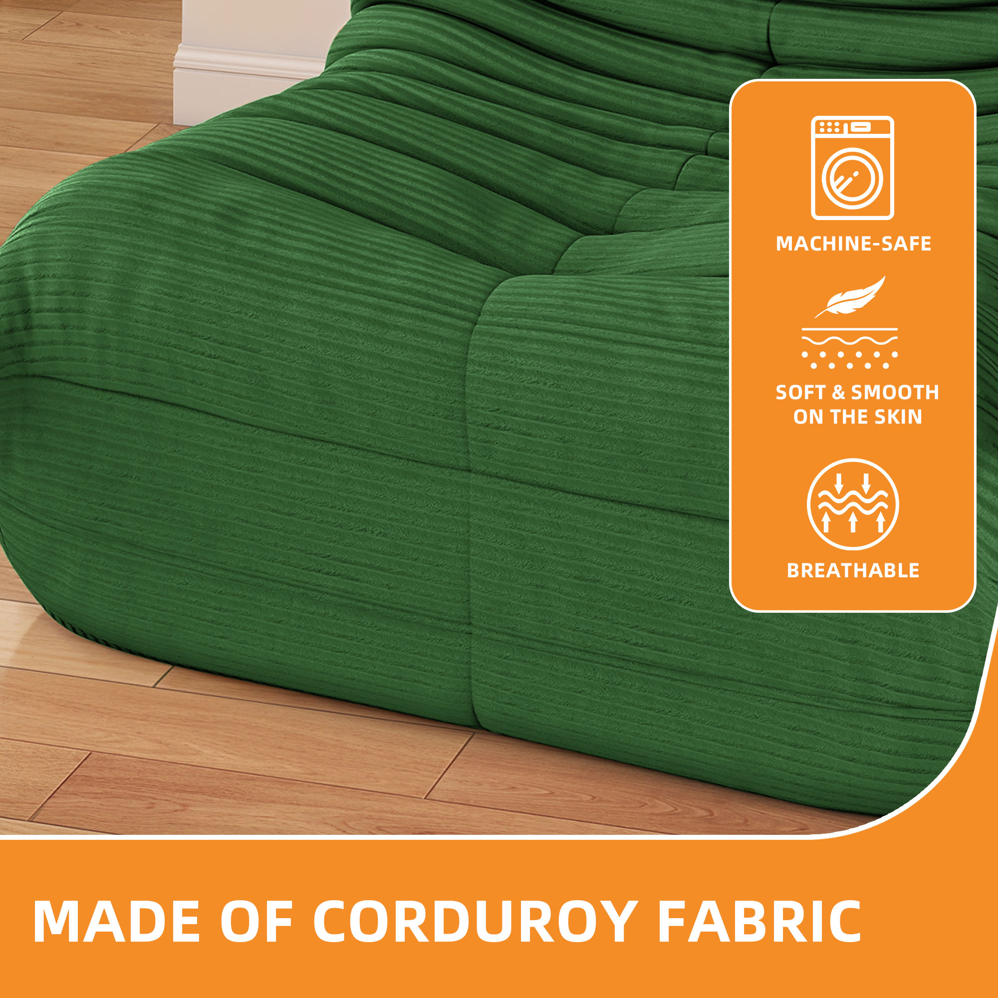 Craftian Bean Bag Chair with High Back, Giant Lazy Floor Sofa for Adult, Single Comfy Togo Sofa with Memory Foam, Green