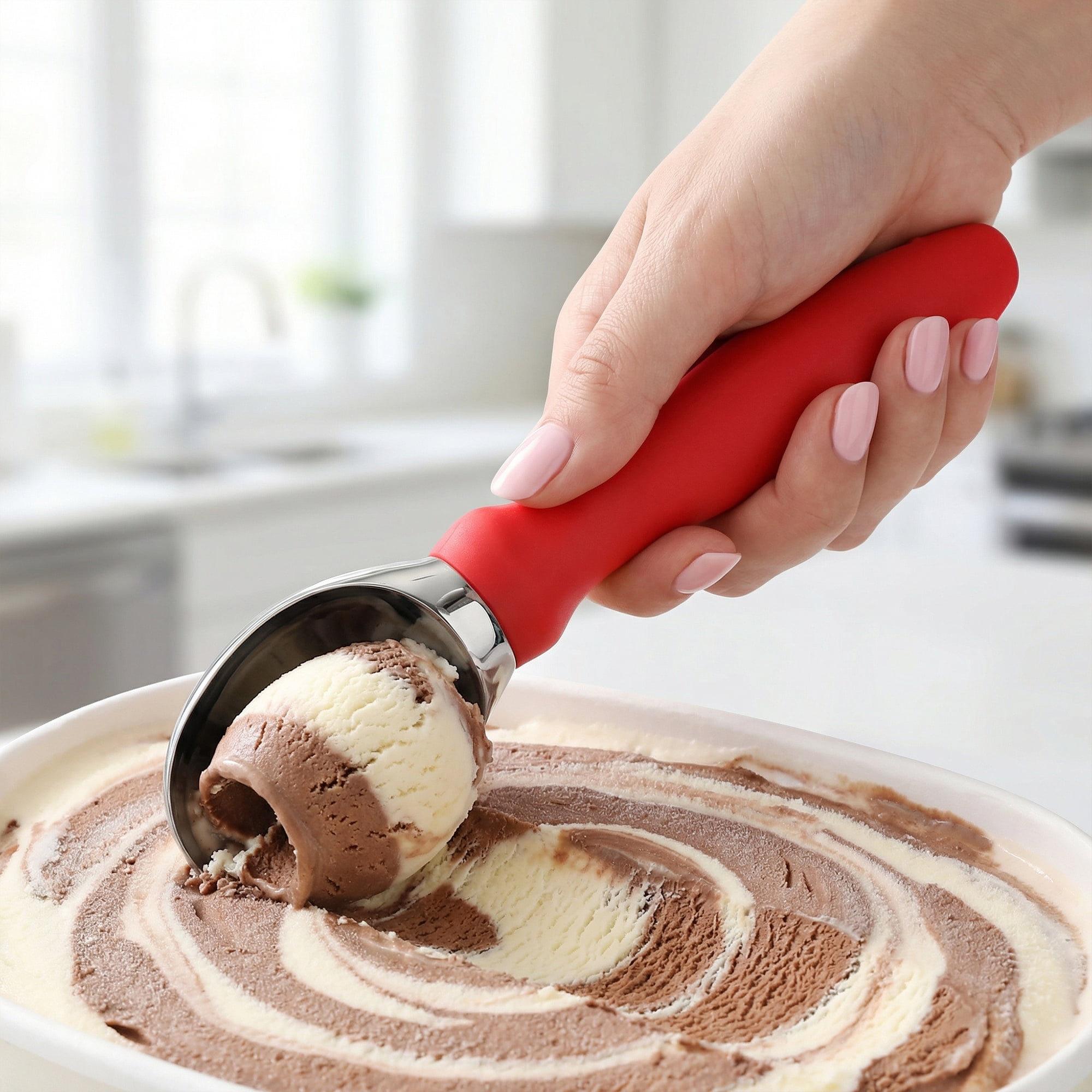 Unique Bargains Zinc Ice Cream Scoop with for Gelato and Cookie Dough Red 7.9in