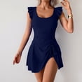 thumbnail image 3 of Womens One Piece Swimdress Cute Ruffle Tummy Control Skirt Swimsuit Drawstring Split Hem Swim Dresses, 3 of 6