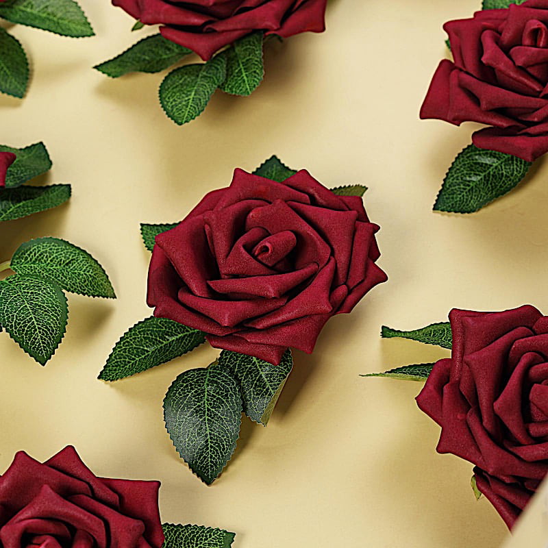 24 BURGUNDY 2" Mini FOAM ROSE Flowers Stems Wedding Events Decorations Supplies 