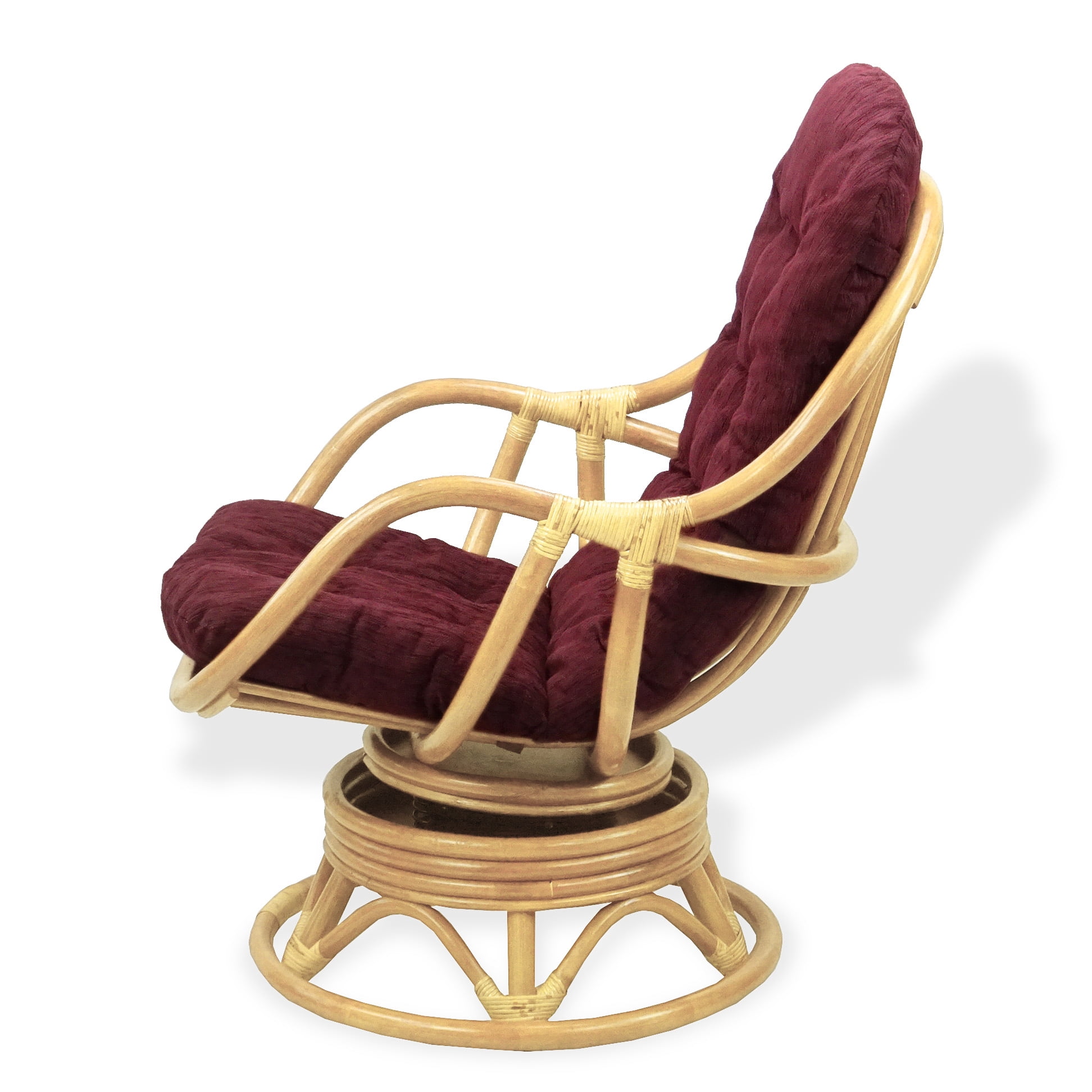 Bali Lounge Swivel Rocking Chair with Dark Brown Cushion Natural Rattan Wicker Handmade, Natural Color