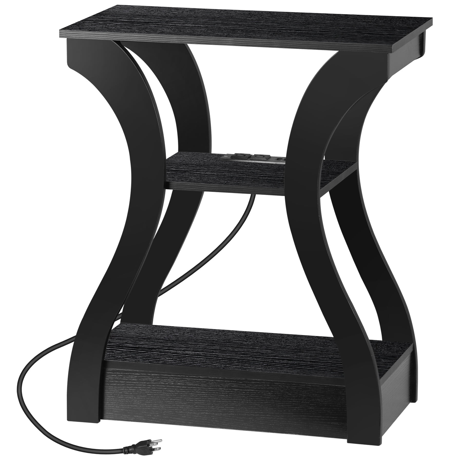 HomGarden Arc End Table Set of 2 W/Charging Station, 3 Tier Sofa Side Table W/USB Ports & Storage Shelf for Living Room, Bedroom, Black