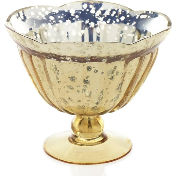 Mercury Glass Compote w/ Pedestal Base, 5.5 in. tall, Scalloped, Gold