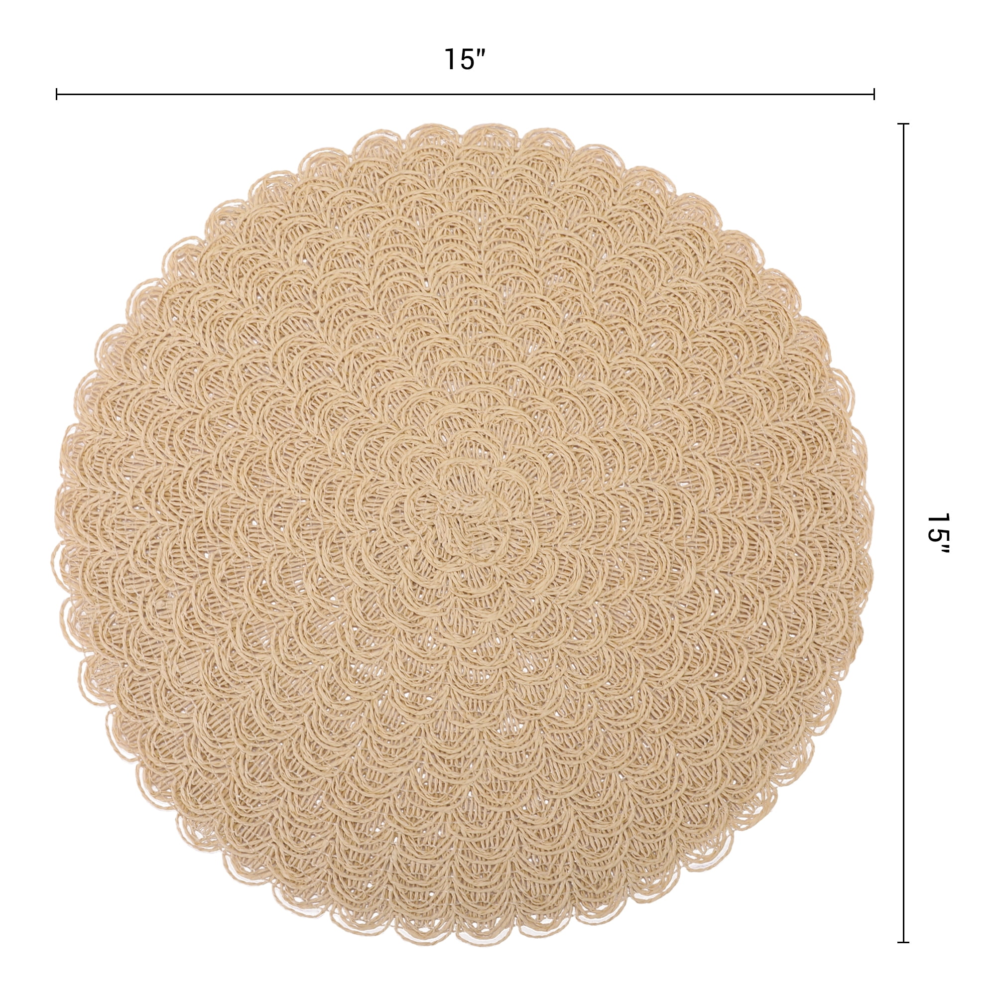 Unique Bargains 6Pcs Rustic Woven Dining Placemats Beige/Beige 15x15inch