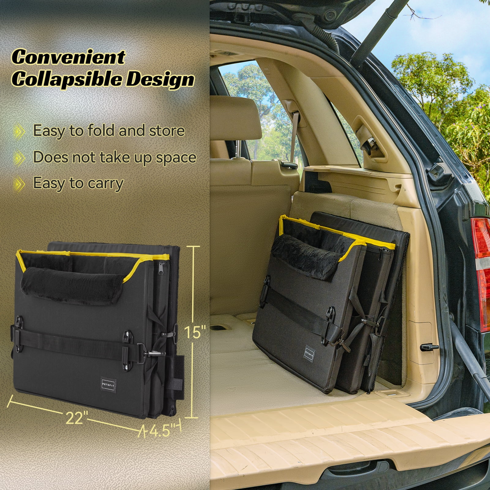 PETSFIT Dog Car Seat , Dog Car Seat for Medium Dog with 2 Clip-On Safety Leashes and Patented Buckles, Under 45Lbs (Black)