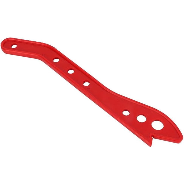 Empujador de seguridad rojo, diseño ergonómico para un agarre cómodo, aplicaciones versátiles en sierras de mesa y fresadoras que garantizan un corte seguro y preciso