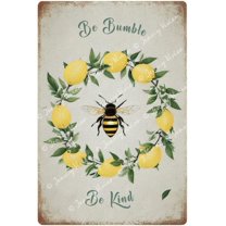 Bee Decor, Bee & Lemon Door Hanger, Be Kind Be Bumble Welcome Signs for Front Door Decorations, Bee Themed Party Decorations, Bees Decorations For Kitchen 12x8 Inches
