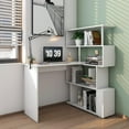 thumbnail image 4 of 41.7" L Shaped Desk with 4-Tier Storage Shelves, Computer Corner Desk for Study Home Office Living Room (White), 4 of 9