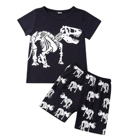 

Domingbub Toddler Boys Summer Casual Outfits Short Sleeve Dinosaur Print T-Shirt and Shorts 2 Pcs Sets White 5 Years