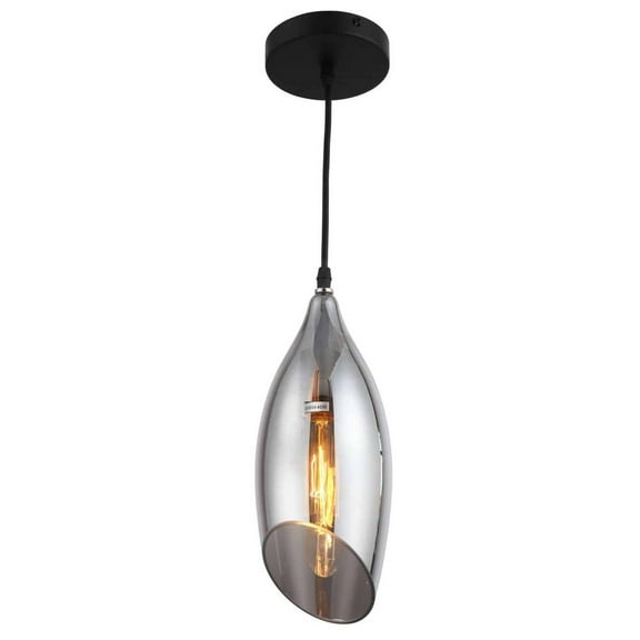 Dainolite 1LT Incandescent Pendant, Blk Finish,Smoke Glass