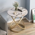 thumbnail image 2 of ASYA Marbling Natural Stone End Table, Round Accent Side Table for Living Room, Small Nightstand for Bedroom, Gold Frame, 2 of 11
