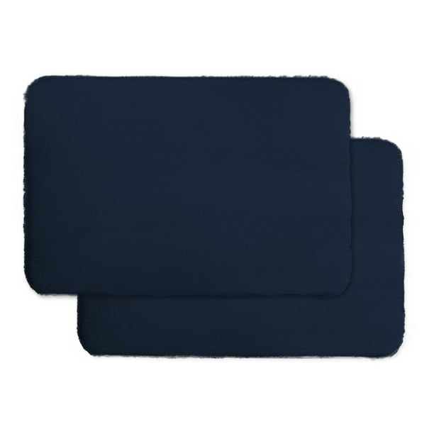 Mainstays 2 Piece Bath Rug Faux Fur Memory Foam Blue Cove 17 x 24
