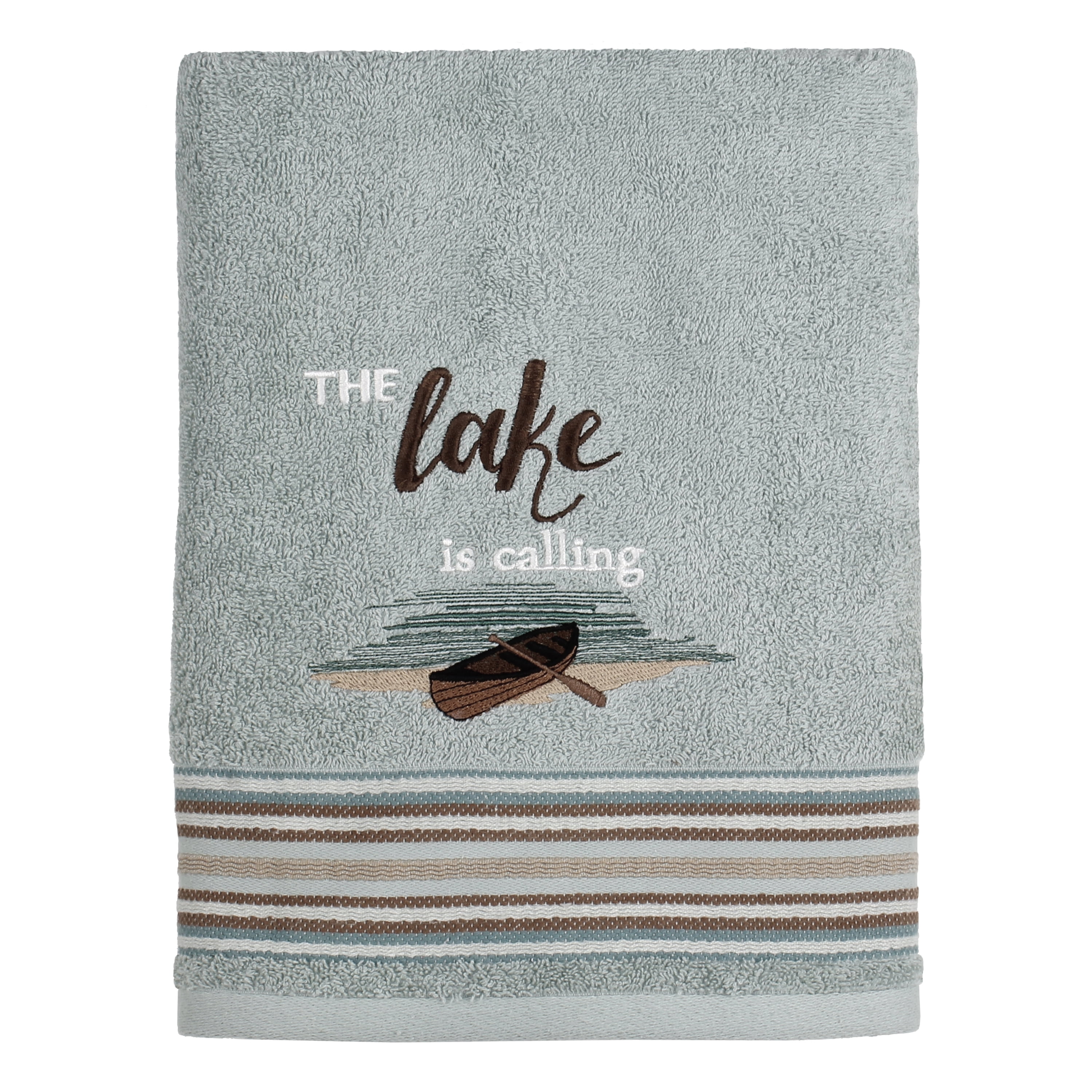 Mainstays Lake Cotton Embroidered Teal Bath Towel, 1 Each