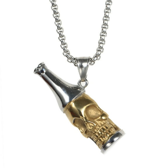 MayiaHey Skull Bottle Pendant, Skull Bottle Opener Necklace for Men, Punk Skull Bottle Necklace Gothic Skull Beer Jewelry, Skull Bottle Opener Necklace Rock Skull Bottle Pendant Necklace