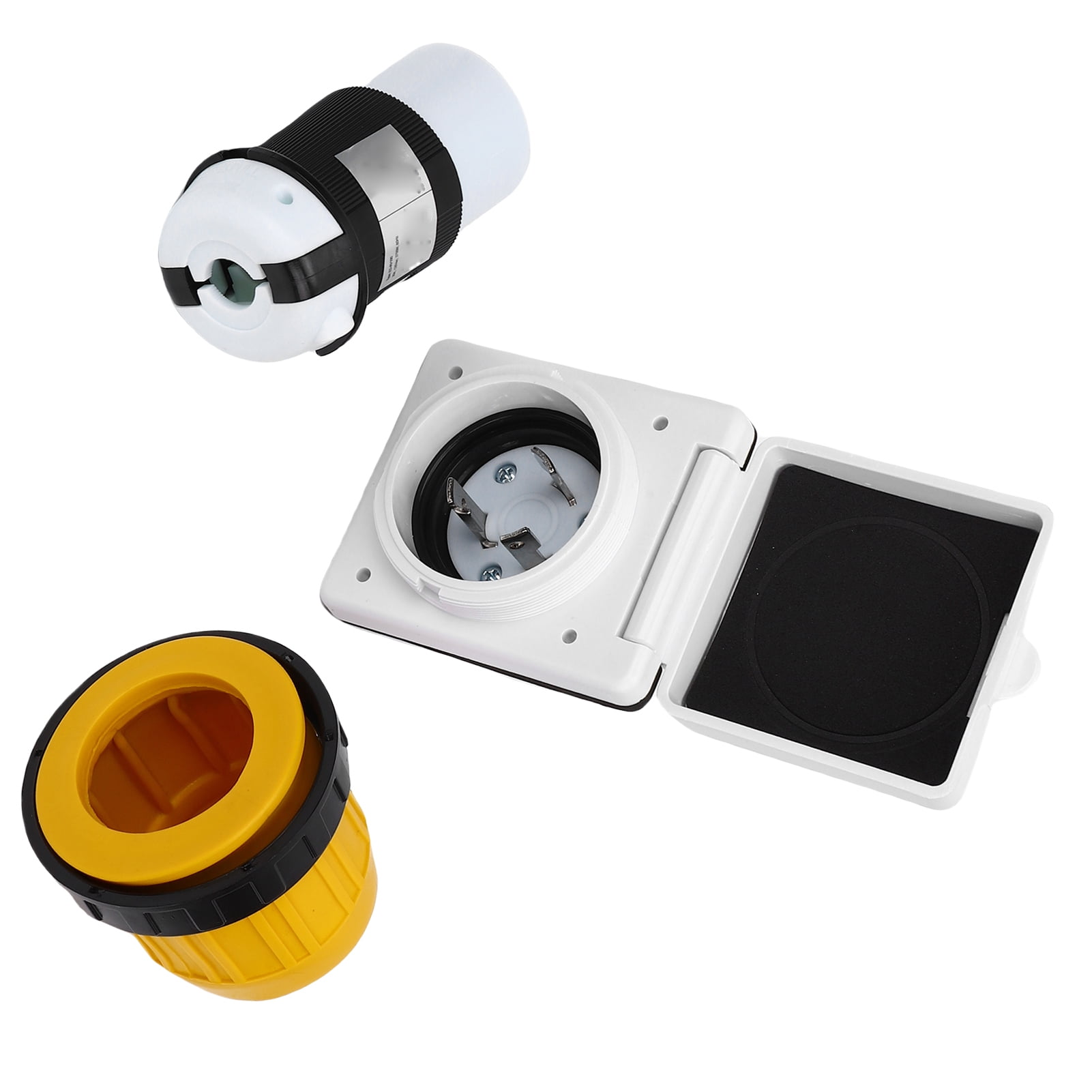 Rupoun 30AMP RV Power Inlet Shore Kit, 125V NEMA L5-30P and L5-30R Twist Lock Plug Connector Set with Cover for Camper Trailer, 10.63 inches / 27.00 cm