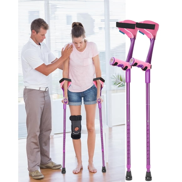 Muletas para adultos con acolchado elástico para codos y manos. Muletas plegables para antebrazo que aumentan la comodidad al caminar (violeta).