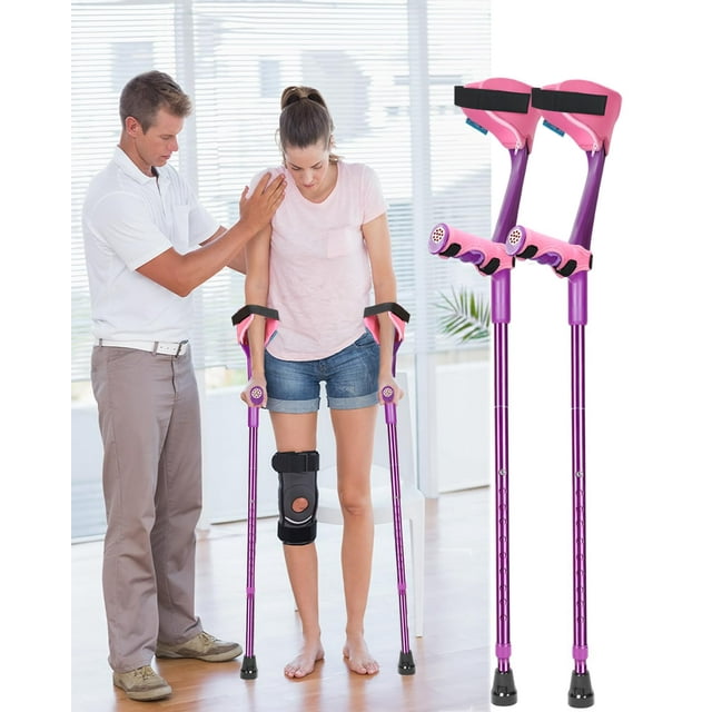 Muletas para adultos con acolchado elástico para codos y manos. Muletas plegables para antebrazo que aumentan la comodidad al caminar (violeta).