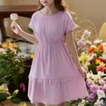 thumbnail image 2 of Krdevn Children Short Sleeved Solid Color Princess Dress Lace Semi Formal Dress,8-9 Years, 2 of 6