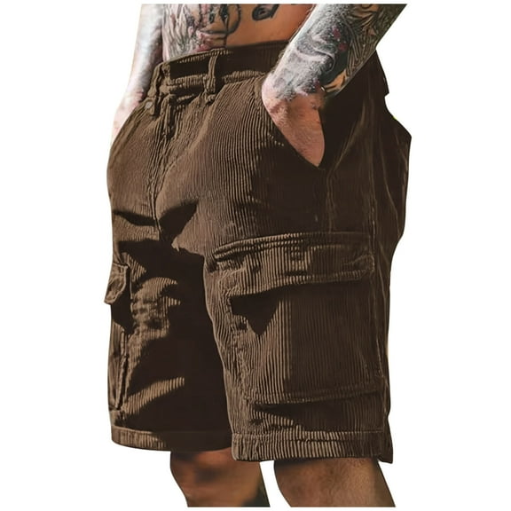 Akafmk Mens Corduroy Cargo Shorts Casual Solid Color Multi Pockets Outdoor Loose 5" Shorts Pants L