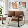 thumbnail image 3 of Andeworld Mid-Century Loveseat Sofa,Upholstered Faux Leather Loveseat 2-Seat Small Sofa Couch Metal Accent Chair for Living Room（Brown）, 3 of 8