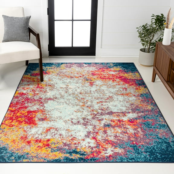 JONATHAN Y CONTEMPORARY POP 3 x 5 Area Rug, Modern Abstract - Cream/Blue, CTP107A-3