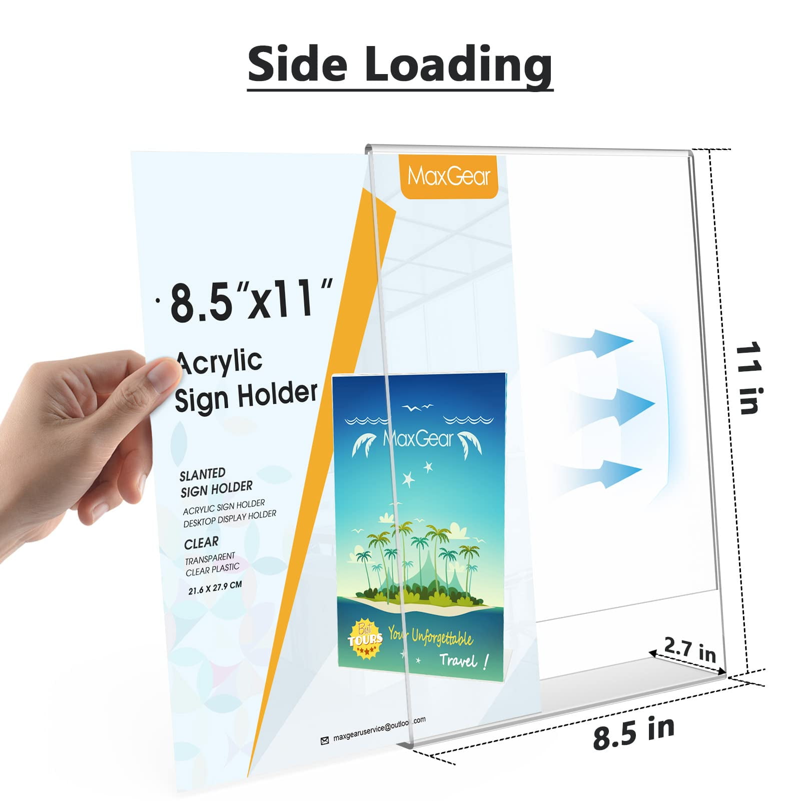 MaxGear 6 Pack Sign Holder 8.5 X 11 inches Slant Back Design Acrylic Sign Holders Display Stand Paper Holder Table Top Sign Holder