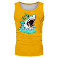 thumbnail image 2 of Mens Tank Top Summer Casual Sleeveless Cartoon Shark Print Tees Loose Comfortable Running Summer Beach Lightweight Vest Yellow XL, 2 of 3