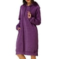 thumbnail image 3 of Sexy Dance Women Hooded Sweatshirt Dress Long Sleeve Pullover Jumper Ladies V-neck Long-Sleeve Plain Color T-shirt Dress Knee Length Pocket Dress, 3 of 4